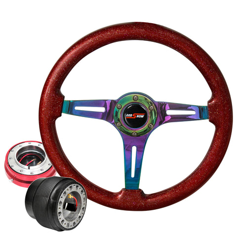 Red Slim Quick Release Metallic Red Neo Chrome Steering Wheel For 96-15 Civic