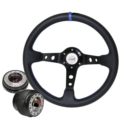 For 90-93 Accord Deep Dish Black Steering Wheel + Slim Quick Release + Adapter