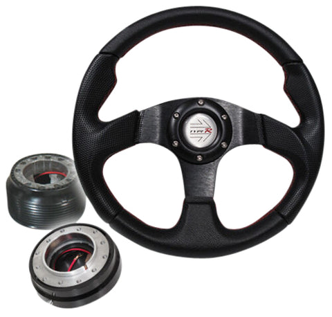 For 92-96 Honda Prelude Black Steering Wheel Short Quick Release+ Adapter Hub