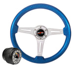 Adapter For 94-01 Integra + Metallic Blue Chrome Center Deep Dish Steering Wheel