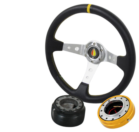 Accord/Prelude 350Mm Deep Dish Blk Silver Steering Wheel+Quick Release+Hub+Horn