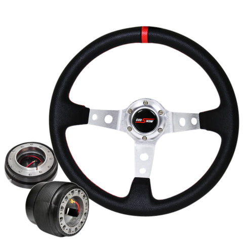 For 86-98 Rx7 Quick Release + Deep Dish Black Steering Wheel Red Stitching