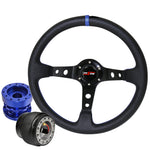 For 90-96 300Zx Deep Dish Black Steering Wheel + Blue Hub Extender + Adapter