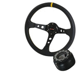 For 1992-1995 Honda Civic Black Leather Deep Dish Concave 3 Spoke Steering Wheel