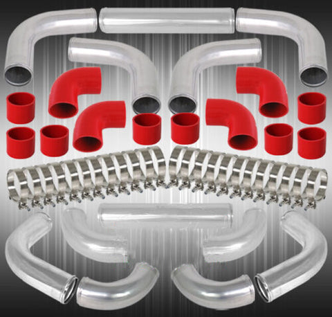 2.5" Diy Polished T-6061 Aluminum Fmic Intercooler 12Pc Piping Pipe Kit +Coupler