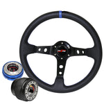 For 88-91 Prelude Deep Dish Black Steering Wheel + Slim Quick Release + Adapter