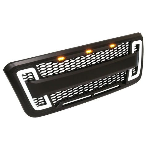 Front Upper Bumper Hood Grill +White Led Drl Signal Lamp For 2004-2008 Ford F150