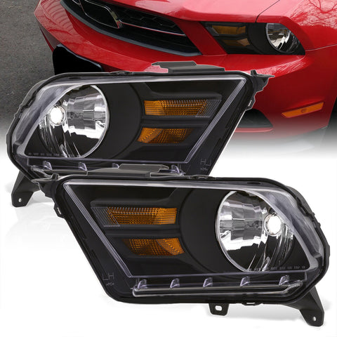 Black Amber Corner Head Lights Lamps Assembly Lh & Rh For 2010-2014 Ford Mustang