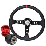 Adapter For 92-96 Prelude + Deep Dish Black Steering Wheel + Red Hub Extender