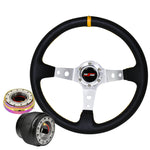 For 89-05 Eclipse Deep Dish Black Steering Wheel + Slim Quick Release + Adapter