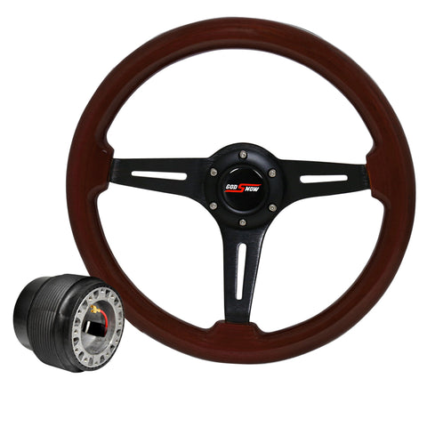 Adapter For 96-15 Civic + Dark Wood Black Aluminum Streak Style Steering Wheel