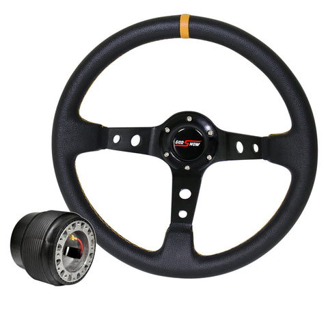 Deep Dish Black Steering Wheel Yellow Stitching Hub Godsnow For 95-11 Accent