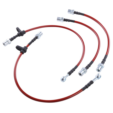 Red 4Pc F+R Stainless Steel Brake Line Kit For 1993-2002 Toyota Corolla