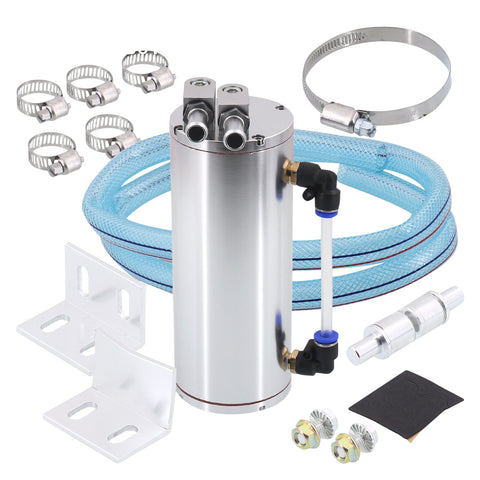 Universal 350Ml Aluminum Cylinder Motor Oil Catch Can Reservoir Tank Kit Chrome