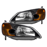 Black Amber Oe Style Replacement Head Lights Lamps Set For 2001-2003 Honda Civic