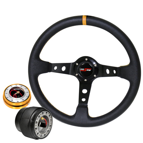 For 93-97 Del Sol Hub Gold Release Deep Dish Black Steering Wheel Yellow Godsnow