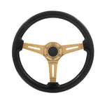 Deep Dish 6-Bolt Black Wood Gold Steel Steering Wheel + Horn Universal 350Mm 14"