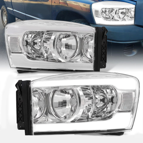 Clear Driving Led Tube Head Lights Lamp For 2006-2009 Dodge Ram 1500 2500 3500