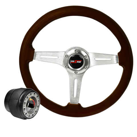 Adapter For 96-05 Civic + Dark Wood Aluminum Center Deep Dish Steering Wheel