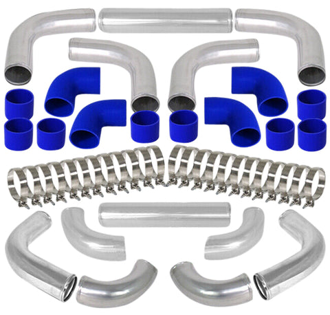 2.5" Diy Black Aluminum Fmic Turbo Intercooler Piping Pipe Kit Jdm+ Blue Coupler
