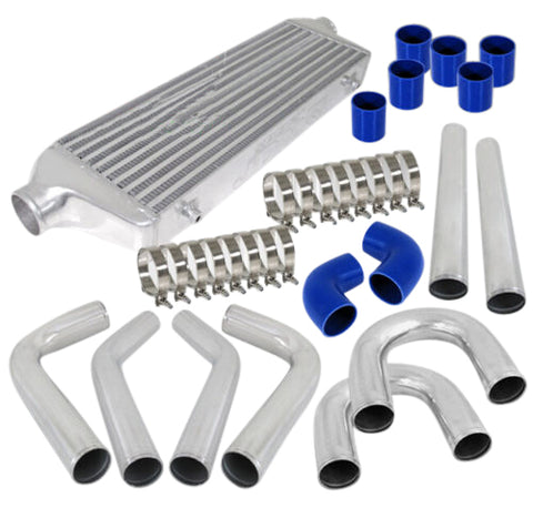 Bar & Plate Aluminum Intercooler + 2.5" Polish U-Piping Kit Blue Couplers