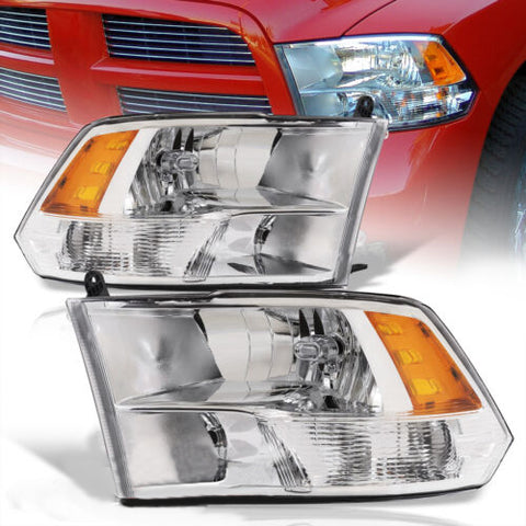 Chrome Amber Quad Head Lights Lamps Lh Rh For 2009-2018 Dodge Ram 1500 2500 3500