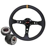 For 89-98 Maxima Hub + Release + Deep Dish Black Steering Wheel Yellow Type-R