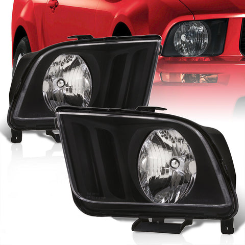 Black Oe Style Replacement Head Lights Lamps Lh & Rh For 2005-2009 Ford Mustang