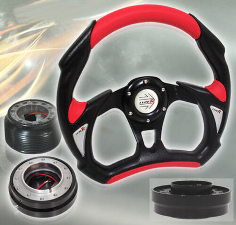Black/Red Steering Wheel + Adapter Hub + Quick Release Chrome For 90-96 300Zx