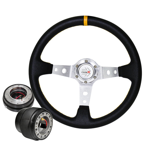 For 00-06 S2000 Deep Dish Black Steering Wheel + Slim Quick Release + Adapter