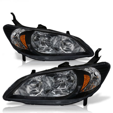 Black Amber Oe Style Jdm Driving Head Lights Lamps Set For 2004-2005 Honda Civic