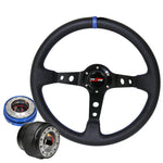 For 90-93 Integra Deep Dish Black Steering Wheel + Slim Quick Release + Adapter