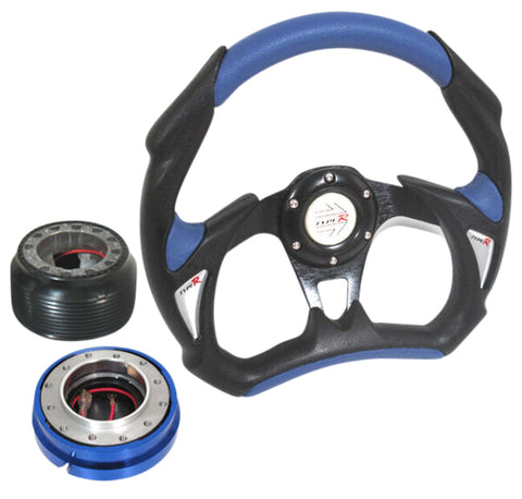 Blue Battle 320Mm Steering Wheel & Quick Release Adapter Hub For 88-91 Civic