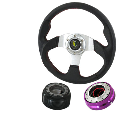 For Honda Type-R 320Mm Steering Wheel Blk/Chrome+Hub Adapter+Short Quick Release