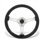 Deep Dish 6-Bolt Black Wood Silver Steel Steering Wheel+Horn Universal 350Mm 14"