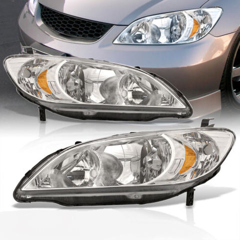 Chrome Amber Oe Style Jdm Driving Head Lights Lamp Set For 2004-2005 Honda Civic