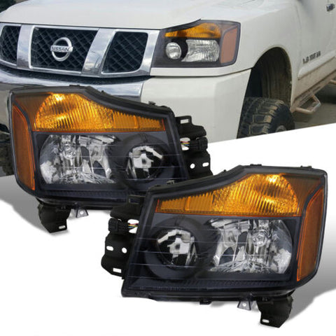 Black Oe Style Replacement Head Lights Lamps Lh+Rh For 2004-2015 Nissan Titan