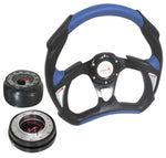 Black/Blue 320Mm Steering Wheel + Adapter Hub + Quick Release For 88-91 Prelude