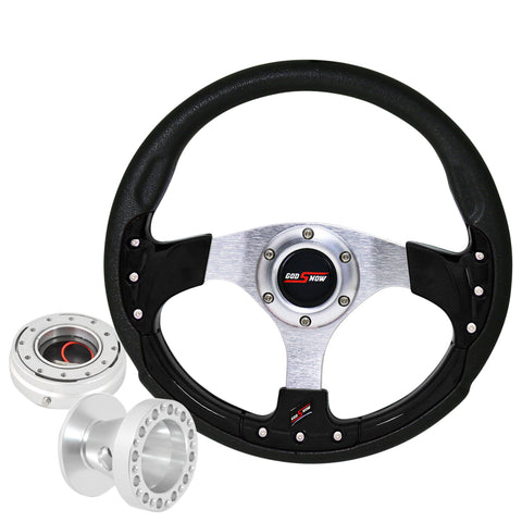 For 92-95 Civic 320Mm Black Fusion Style Steering Wheel + Silver Quick Release