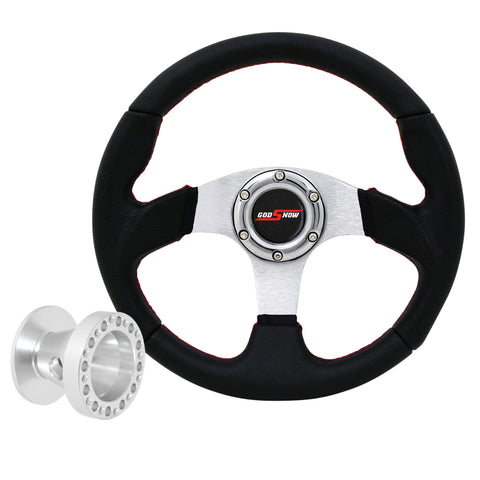 For 92-95 Civic 320Mm Black Silver Center Red Stitching Steering Wheel Godsnow