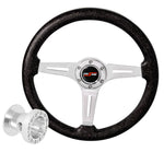 Chrome Hub Adapter + Metallic Black Deep Dish Steering Wheel For 89-05 Eclipse