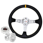For 96-00 Civic Deep Dish Black Steering Wheel + Slim Quick Release + Adapter