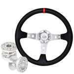 Hub For 92-95 Civic + Extender + Deep Dish Black Steering Wheel Red Stitching