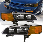 Black Replacement Headlights + Signal Corner Lamp For 1994-1997 Honda Accord Cb6