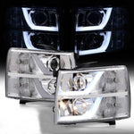 Chrome Led Drl Tube Projector Headlights Lamp For 2007-2013 Chevy Silverado 1500