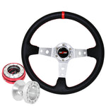 For 90-96 300Zx + Quick Release + Deep Dish Black Steering Wheel Red Stitching