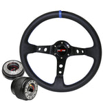 For 86-98 Rx7 Deep Dish Black Steering Wheel + Slim Quick Release + Adapter