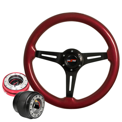 Quick Release For 94-01 Integra + Red Wood Black Center Deep Dish Steering Wheel