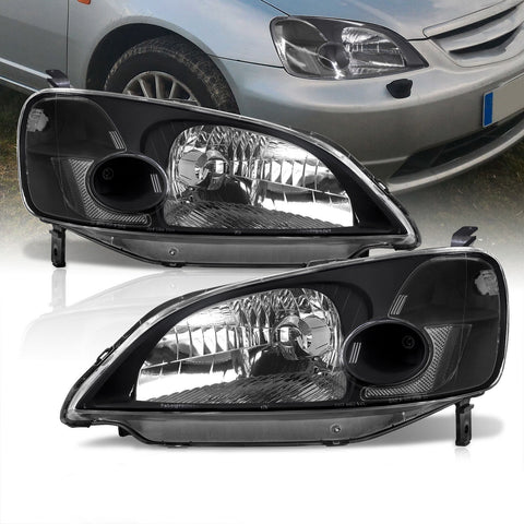 Black Clear Oe Style Replacement Head Lights Lamps Set For 2001-2003 Honda Civic