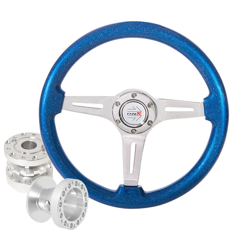Metallic Ocean Blue Steering Wheel + Adapter For 84-89 Corolla + Chrome Extender